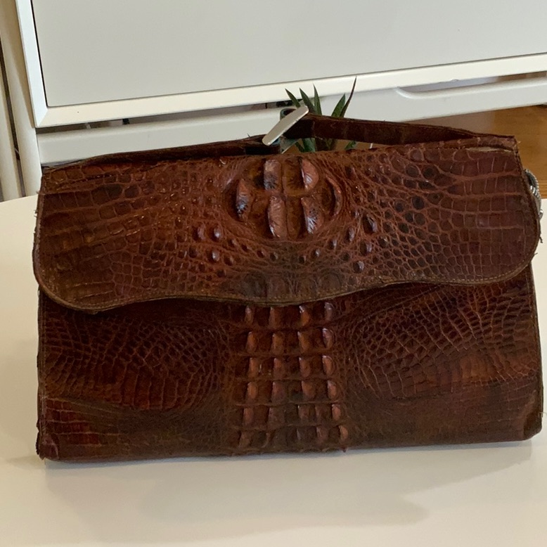 Brown Crocodile Embossed Clutch